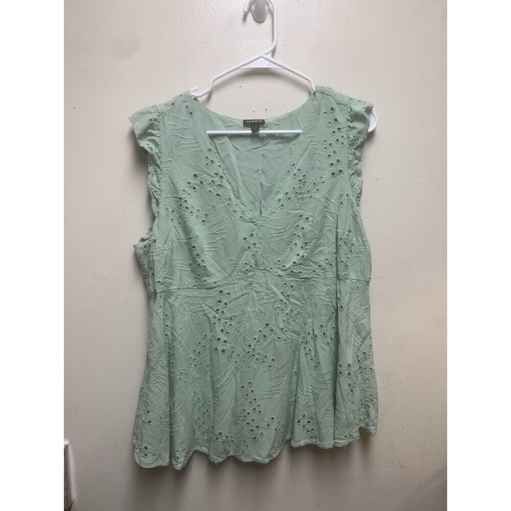 Torrid Eyelet Ruffle Sleeve Babydoll Hemlock Green Blouse Ruffle Size 1x - Picture 3 of 10